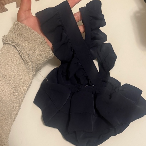 Navy Ruffled Overalls - Picture 2 of 3